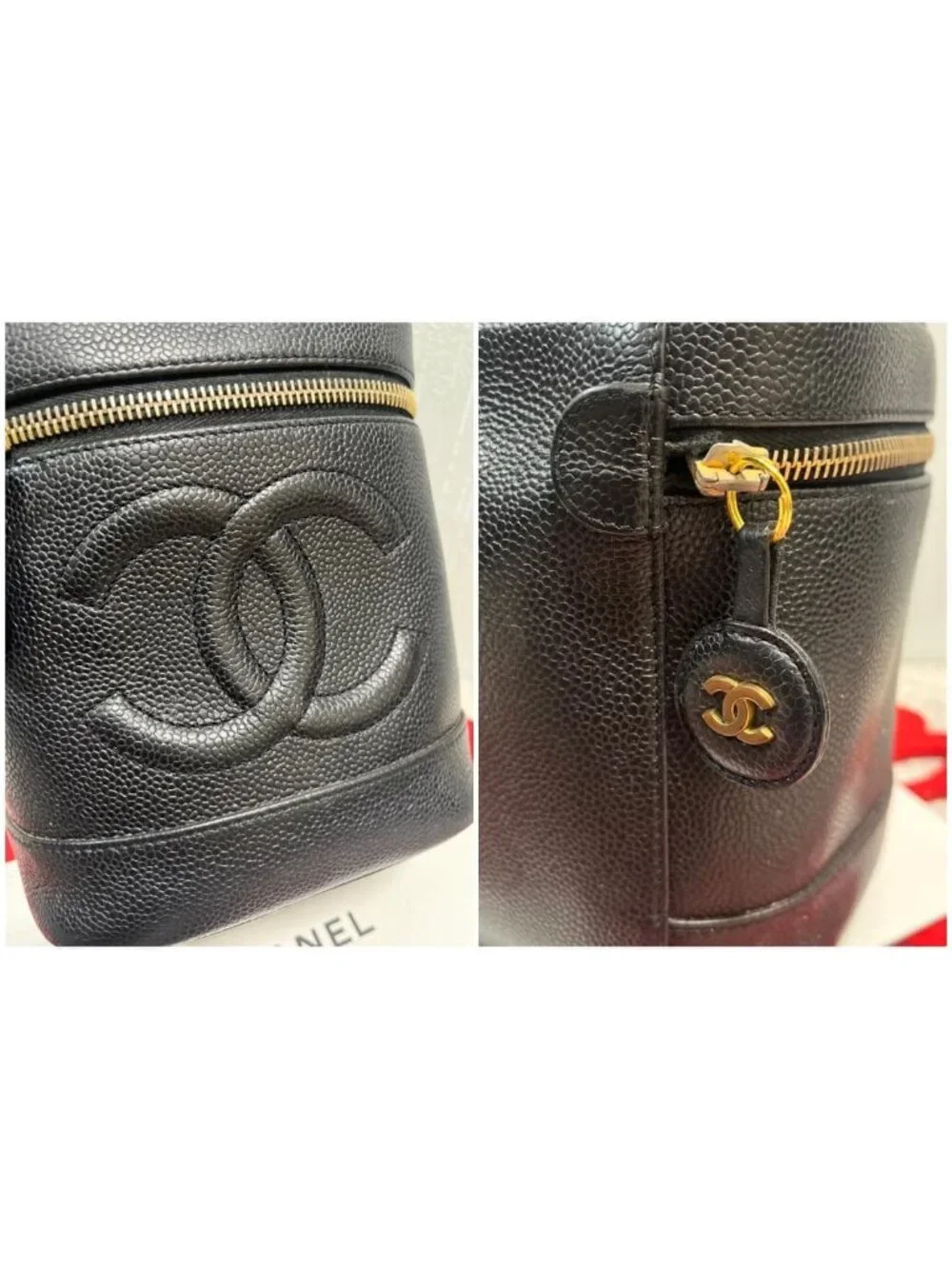 Chanel Vanity Caviar Leather Black Gold